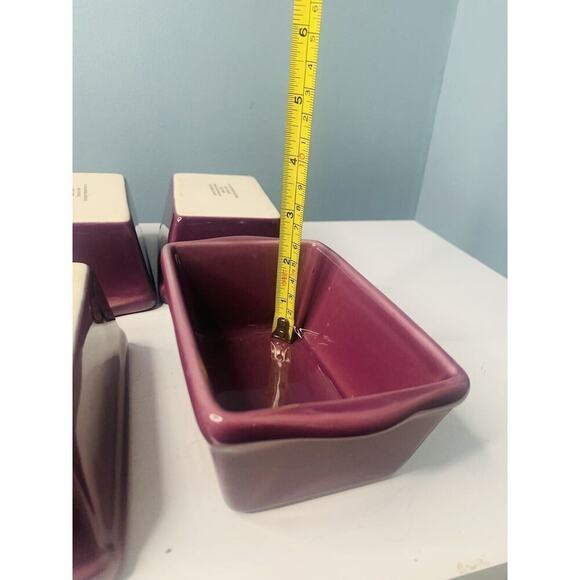 6 Mini Loaf Pans Purple 6” Stoneware Ceramic Michaels Stores Great Condition - Picture 7 of 11